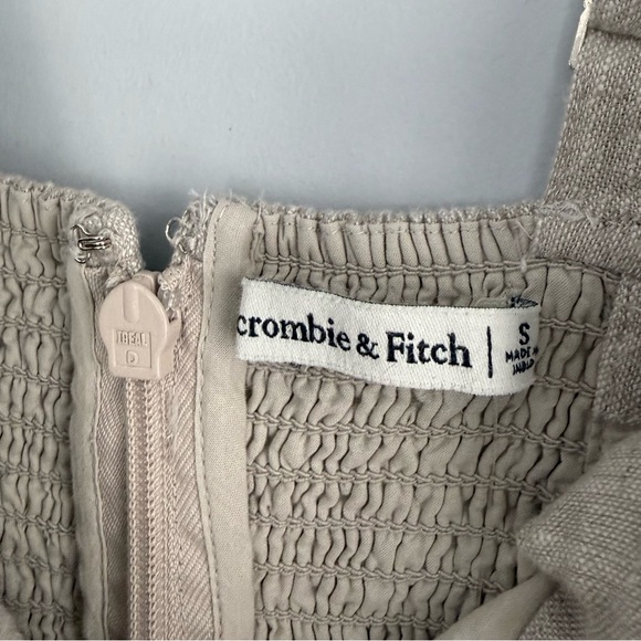 NWT Abercrombie & Fitch Linen Blend Ruched Square Neck Mini Dress Beige Size S - Picture 7 of 16